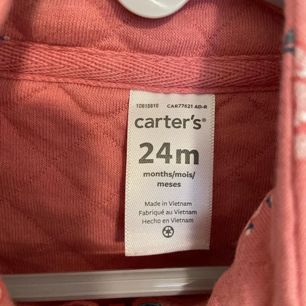 EUC Carter’s baby girl’s pink quilted floral‎ full zip collared vest 24 months